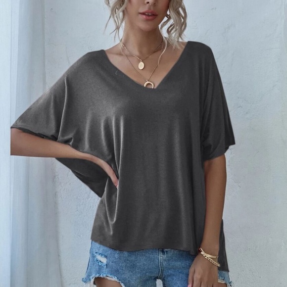 Cozy V neck Classic Dolman Sleeve Oversized Top - Picture 2 of 3
